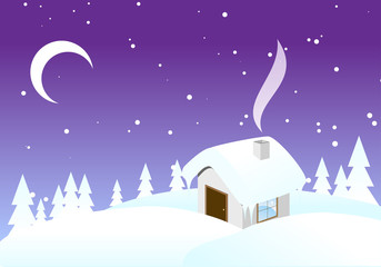 Snowy night christmas background.