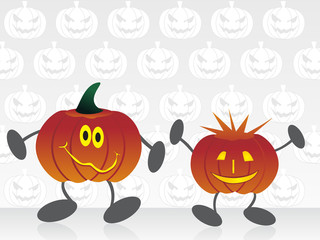 set of cartoon pumpkin with background