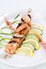 grilled salmon with lemon.