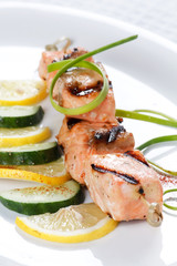 grilled salmon with lemon.