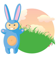 Vector illustration of cute kid wearing masquerade.(bunny)