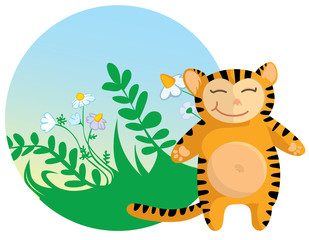 Vector illustration of cute kid wearing masquerade.(tiger)