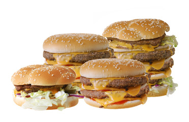 Huge cheeseburgers isolated on white background