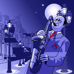 Vector illustration of a saxophonist in Paris