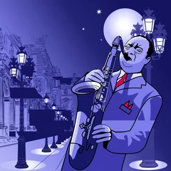 Fototapete Musik Band Vektor-Illustration eines Saxophonisten in Paris