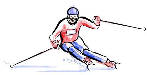 skier in dry chalkcharcoal pencil and watercolor