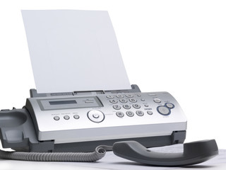 Fax machine isolated on white - obrazy, fototapety, plakaty