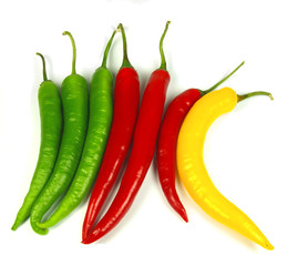 Colored peppers isolated on white