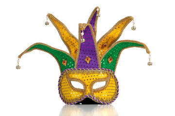 Gold, purple and green mardi gras mask - 17985382