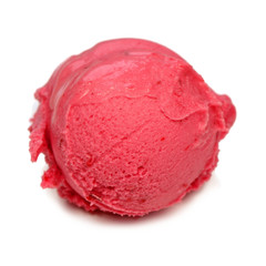 Raspberry ice cream scoop isolated on white