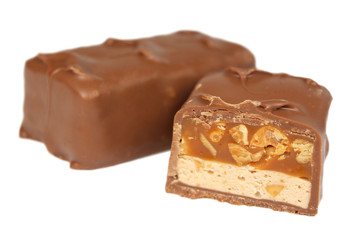 Chocolate stick with cut isolated on white