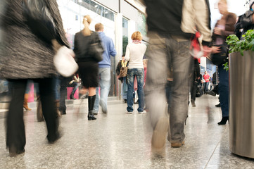 Shoppers at shopping center