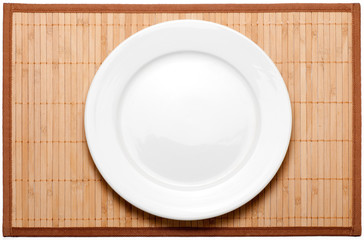 Plate on bamboo mat