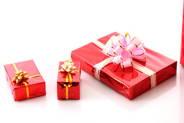 Several present boxes on white