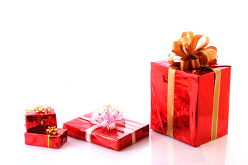 Several present boxes on white