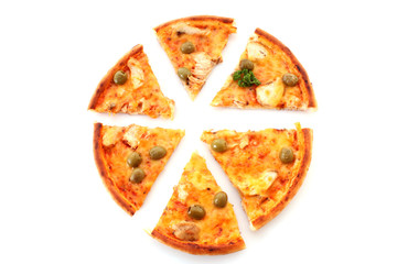 Tasty pizza with olives isolated on white
