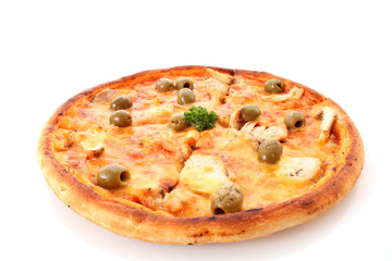 Tasty pizza with olives isolated on white