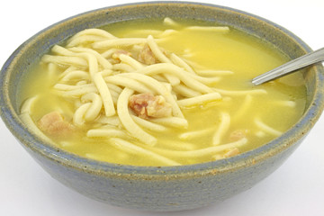 Close view of chicken noodle soup