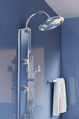 3d rendering head shower in a modern bathroom