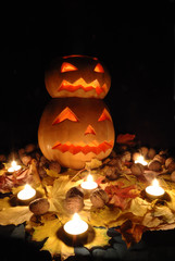 Halloween still life with two pumpkins