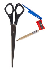 The letter 'P' made of office supplies