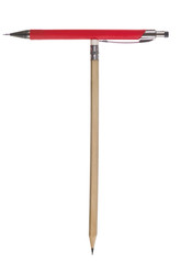 The letter 'T' made of office supplies