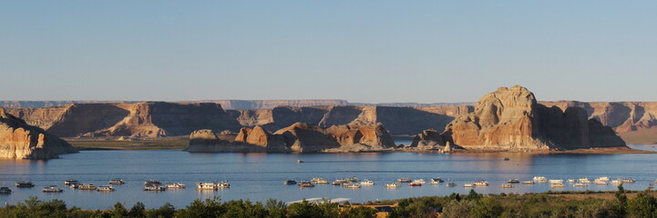 Houseboat on Lake Powell at sunset