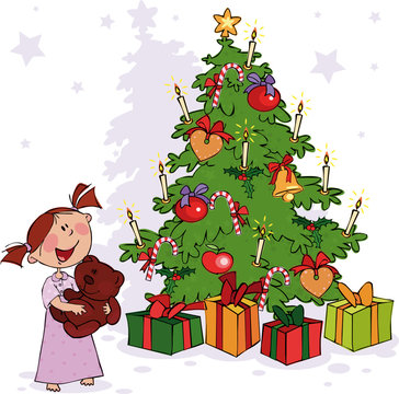 Little girl and Christmas Tree