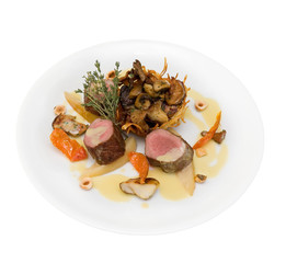 Roasted fillet of deer with assorted wild mushrooms