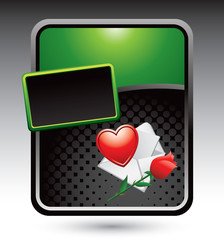 Love note and rose on green stylized advertisement