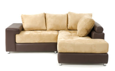 Sofá minimalista en piel y velour. México