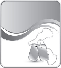 Dog tags on silver wave background
