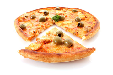 Tasty pizza with olives isolated on white