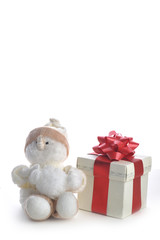 snowman and giftbox on white