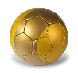 bronze and yellow soccer ball. (isolated)