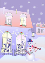 Snowman the Violinist and Winter House.
