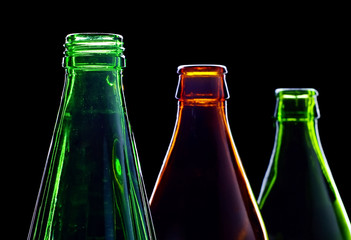empty bottles isolated on black