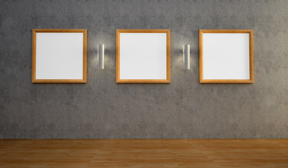 Interior with three empty frames on a wall