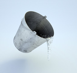 Metal bucket full of water levitating over the floor © Mopic