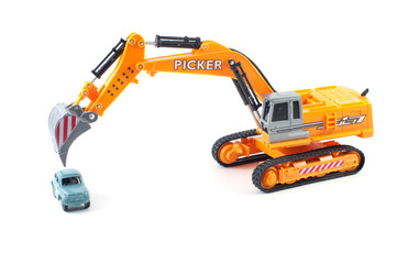 Toy excavator and car