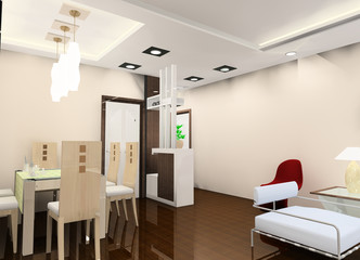 a faddish kitchen and corridor design
