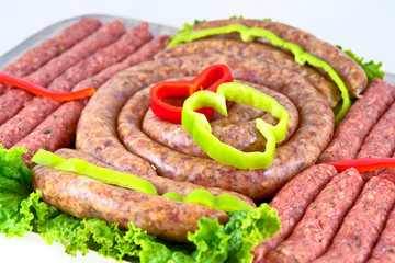 Preparing fresh beef steak shishkabobs with vegetables