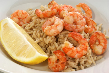 some fresh organic prawns with natural rice