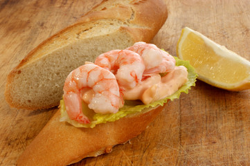 home baked bread with fresh organic prawns