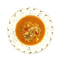 A serving of hot and spicy chicken soup