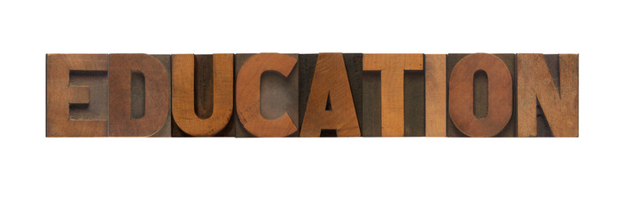 the word education in old wood type