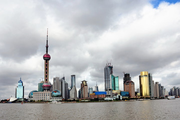 China Shanghai Pudong riverfront buildings