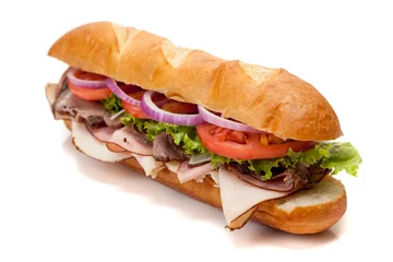 Tuinposter Submarine sandwich on a white background © Michael Flippo