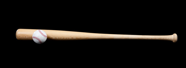Baseball and bat on black