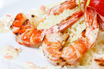 king tiger prawn shrimp with rice.